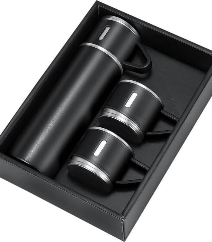 SAFFLE - Giftology Family Set of Vacuum Flask & Two Cups - Black