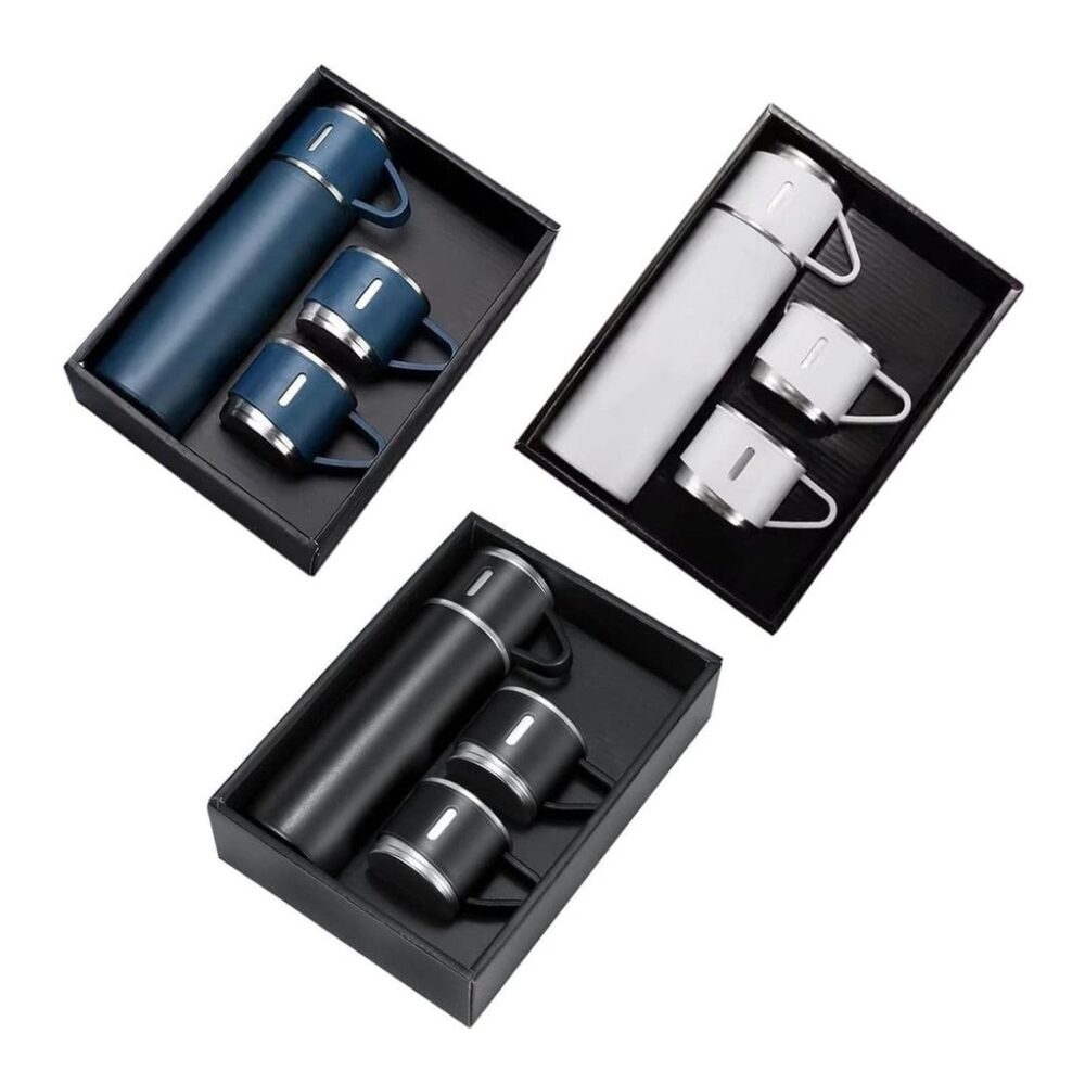 SAFFLE - Giftology Family Set of Vacuum Flask & Two Cups - Navy Blue - Image 3