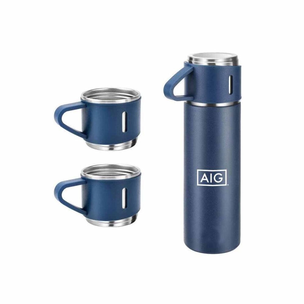 SAFFLE - Giftology Family Set of Vacuum Flask & Two Cups - Navy Blue - Image 4